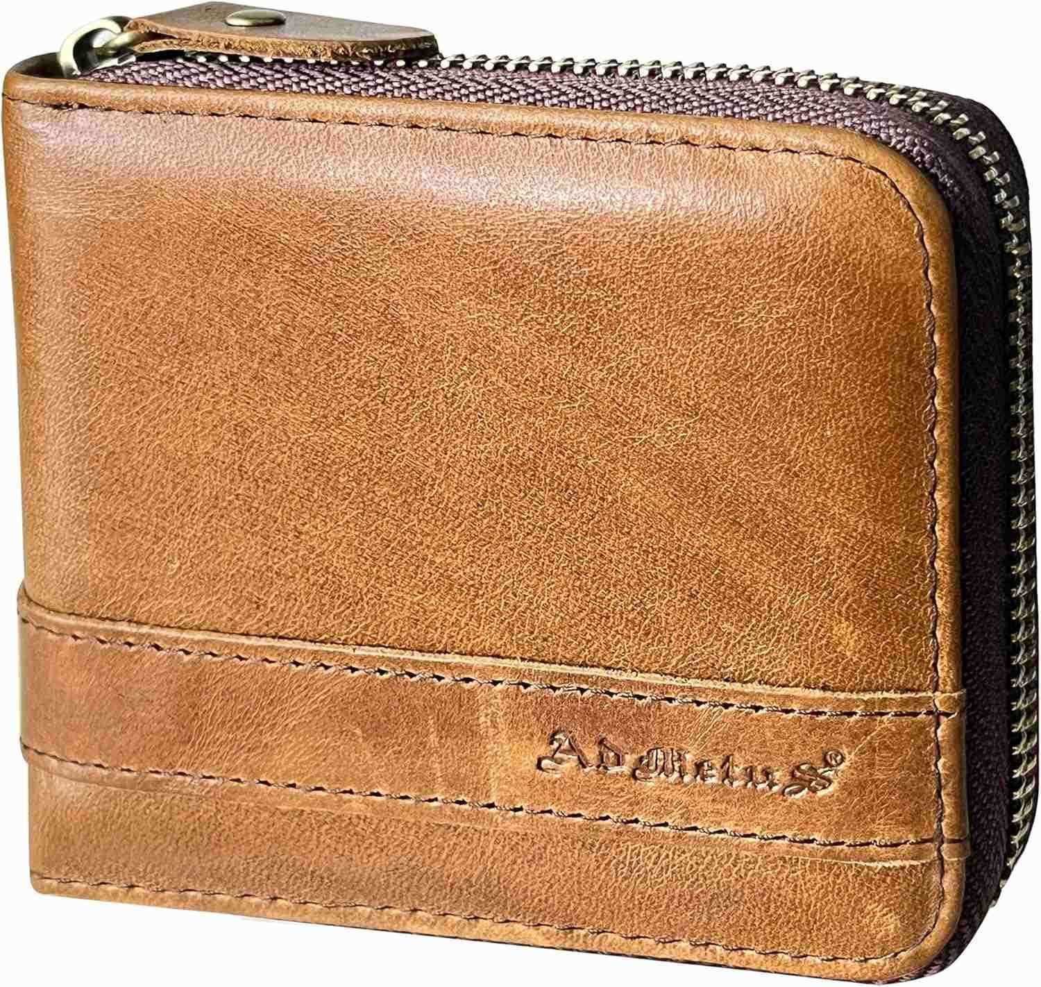 Mens Genuine Leather Short Ziparound Bifold WalletZ250910