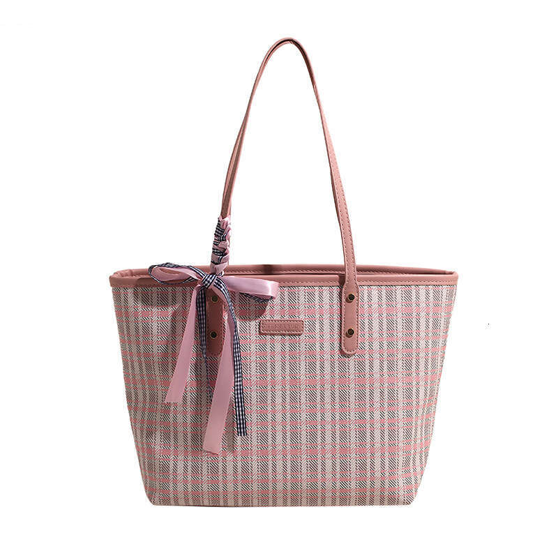 DHpet_wholesale Women's Plaid Tote Bag - Large Capacity Shoulder Bag for Work Commute, Fashionable Big Purse with Double Straps, Pink & Blue