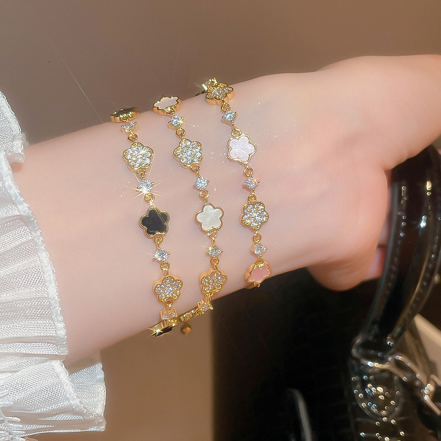 Acetate Zircon Flower Pendant Korean Style Niche Sweet Bracelet Versatile Fashion High-end Feel Jewelry
