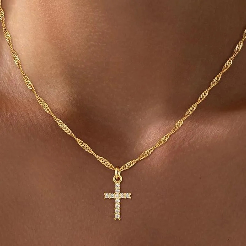 Minimalist Christian For Cross Necklace Women Gold Plated Dainty Religious Jewelry Gift Trendy Non Tarnish Waterproof 250901