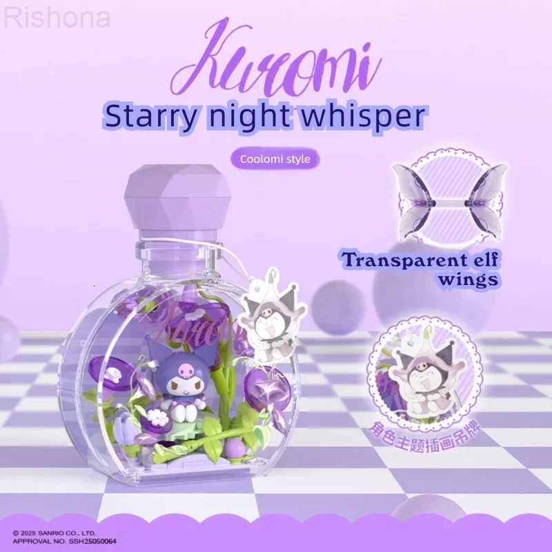 Sanrio Hello Kitty Kuromi Pochacco Perfume Bottle Blind Box Anime Model Peripherals Bricks with Light Ornaments Kids DIY Toy Gift H251104