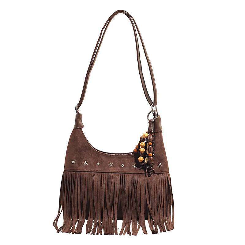 Vintage Fringe Crossbody Fashion Suede Handbag Trendy Tassel Crescent Bag For Women Work Shopping Travel Winter Fall