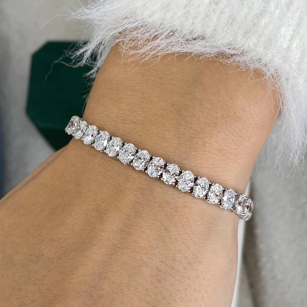 05Carat Oval Cut Full Moissanite Tennis Bracelets for Women 100 925 Sterling Silver D VVS1 Diamond Bangle with Gra Certificate