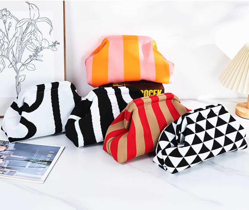 Clutch Purses for Women 2025 Summer Beach Woven Crochet Bag Dumpling Striped Ruched Cloud Purse Evening Handbag M250902