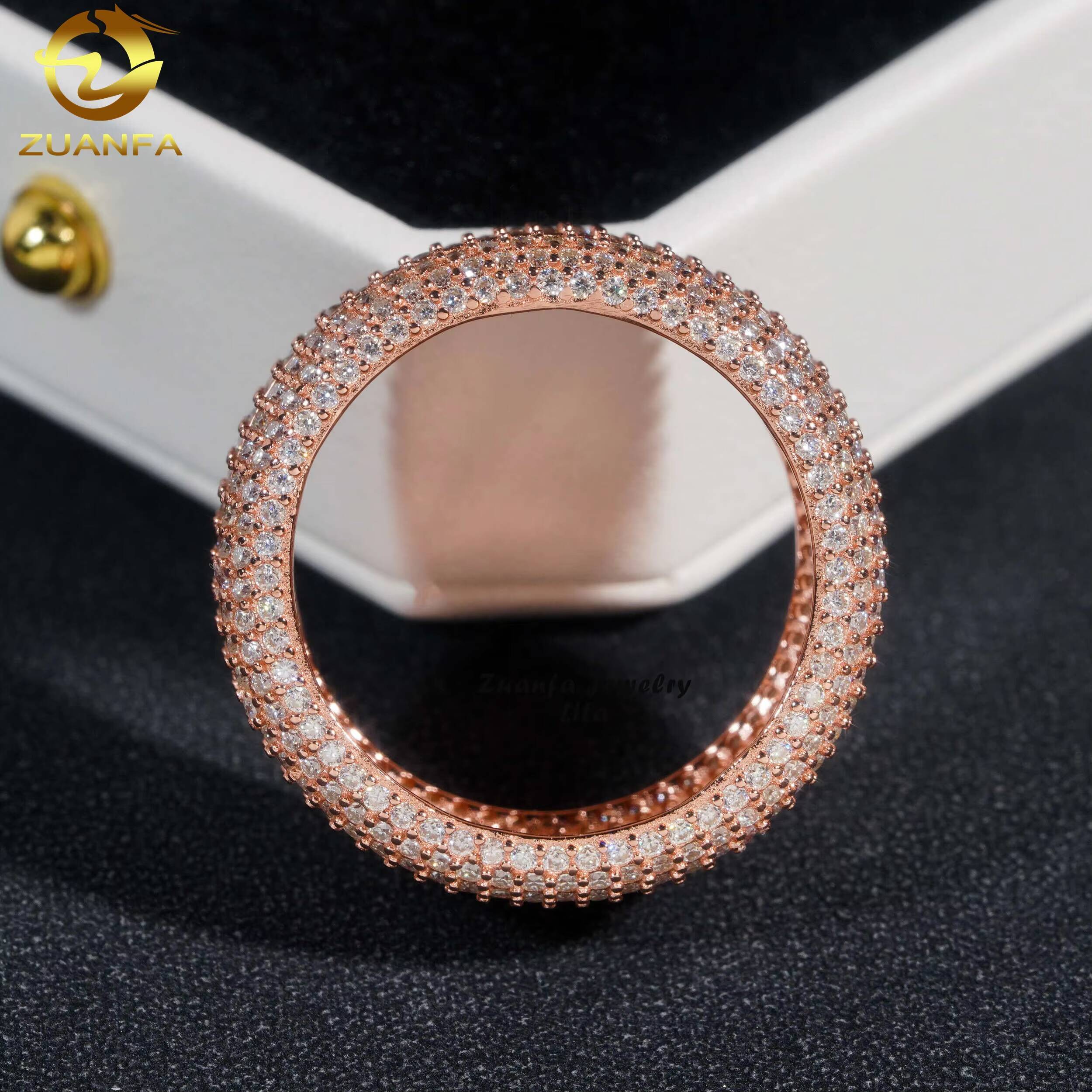 Custom Made Rose Gold Men Hip Hop 925 Sterling Silver Iced Out Moissanite Eternity Ring