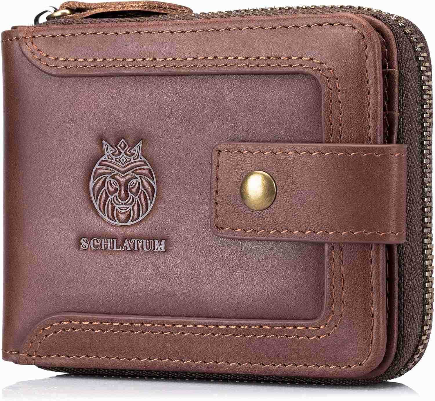 Genuine Leather Zipper Wallet for Men RFID Blocking Large Capacity Vintage Wallet with Coin Pocket ID Window CoffeeZ250911