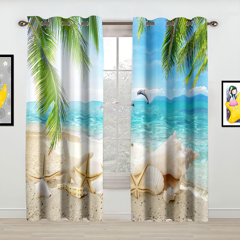 YL-37075 High-precision Customized 3D Curtain Printing Finished Landscape Wave Curtain Blackout Curtain