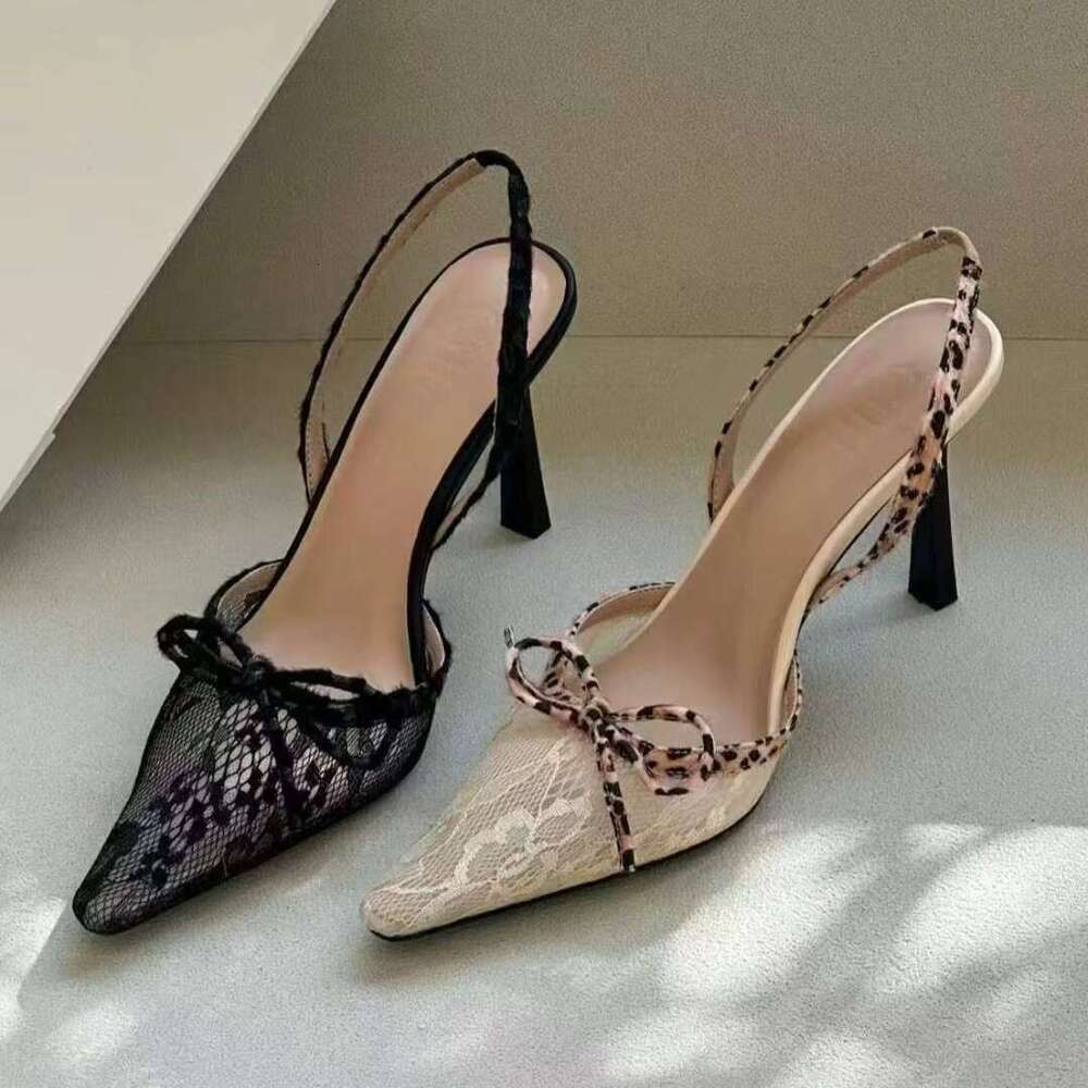 35-42 Plus Size New Niche Designer Shoe Sexy Hot Girl Embroidered Lace Peep-Toe Sandals Thin Heel Small Square Toe Internet Celebrity Bow High Heels f