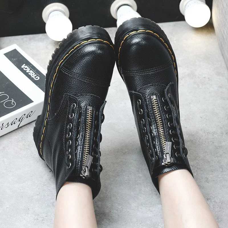 Women Boots Genuine Leather Platform Boots Motorcycle Shoes Front Zipper Optical Soles Fashion Sexy Punk Men Winter Boots Size 3546 W250902