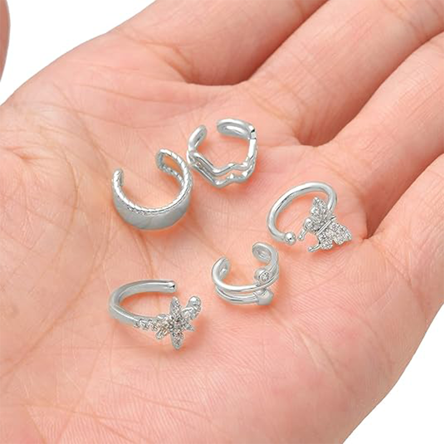 17Pcs Ear Cuffs Chain Earrings Snake Butterfly Leaf Non Piercing Clip on Earring Fake Helix Cartilage Earrings Ear Clip Jewelry Silver Tone