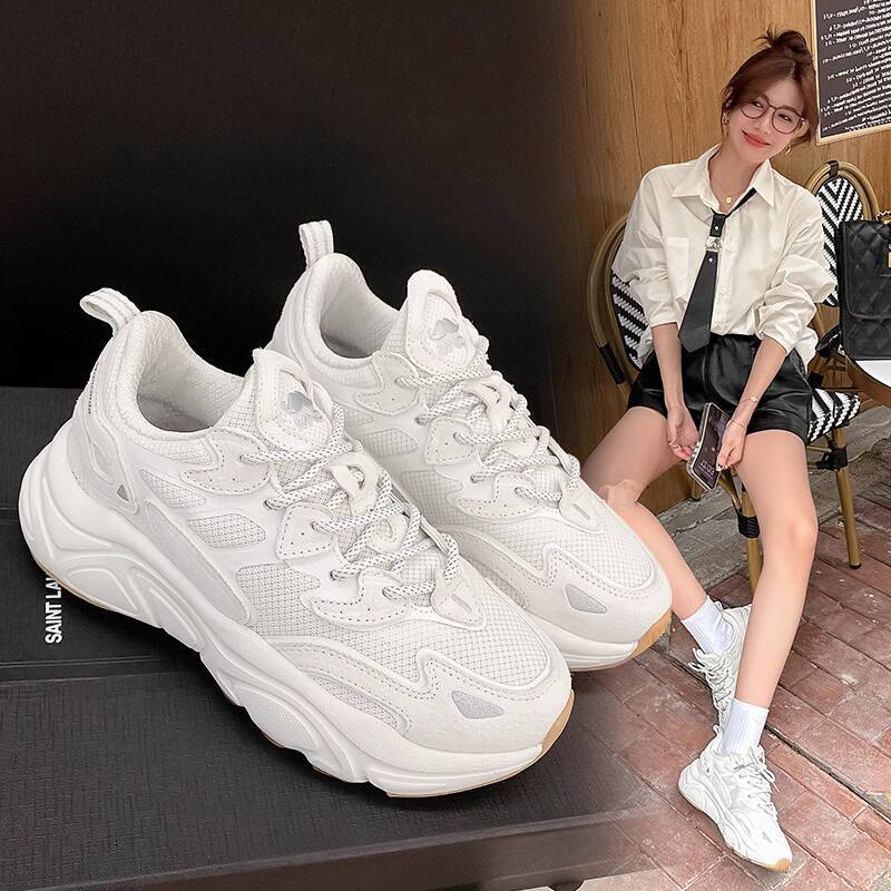 Mirinda Mars Dad for Women Summer Height-Increasing Thick-Soled Women's Breathable Running Mesh Sports Shoes Men's White Sneakers