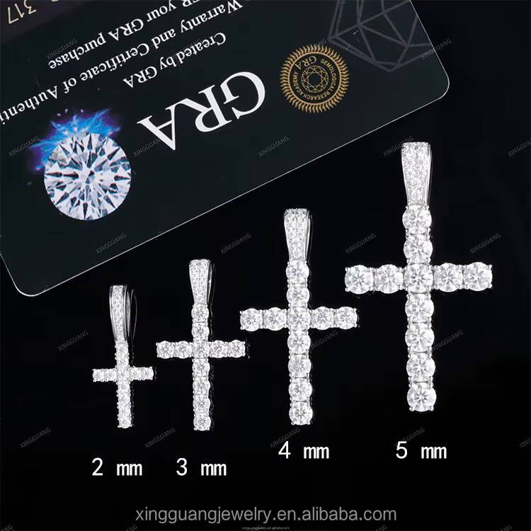 XG Pass Diamond Tester Cross Pendant 925 Silver VVS Moissanite Pendant Plated Gold Not Fade