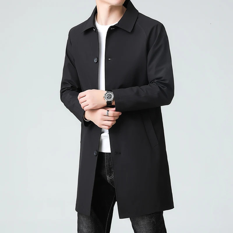 Casual Fashion Highquality Light Business Suit Jacket Long Men Trench Coat Windbreaker Overcoat Clothing 250902