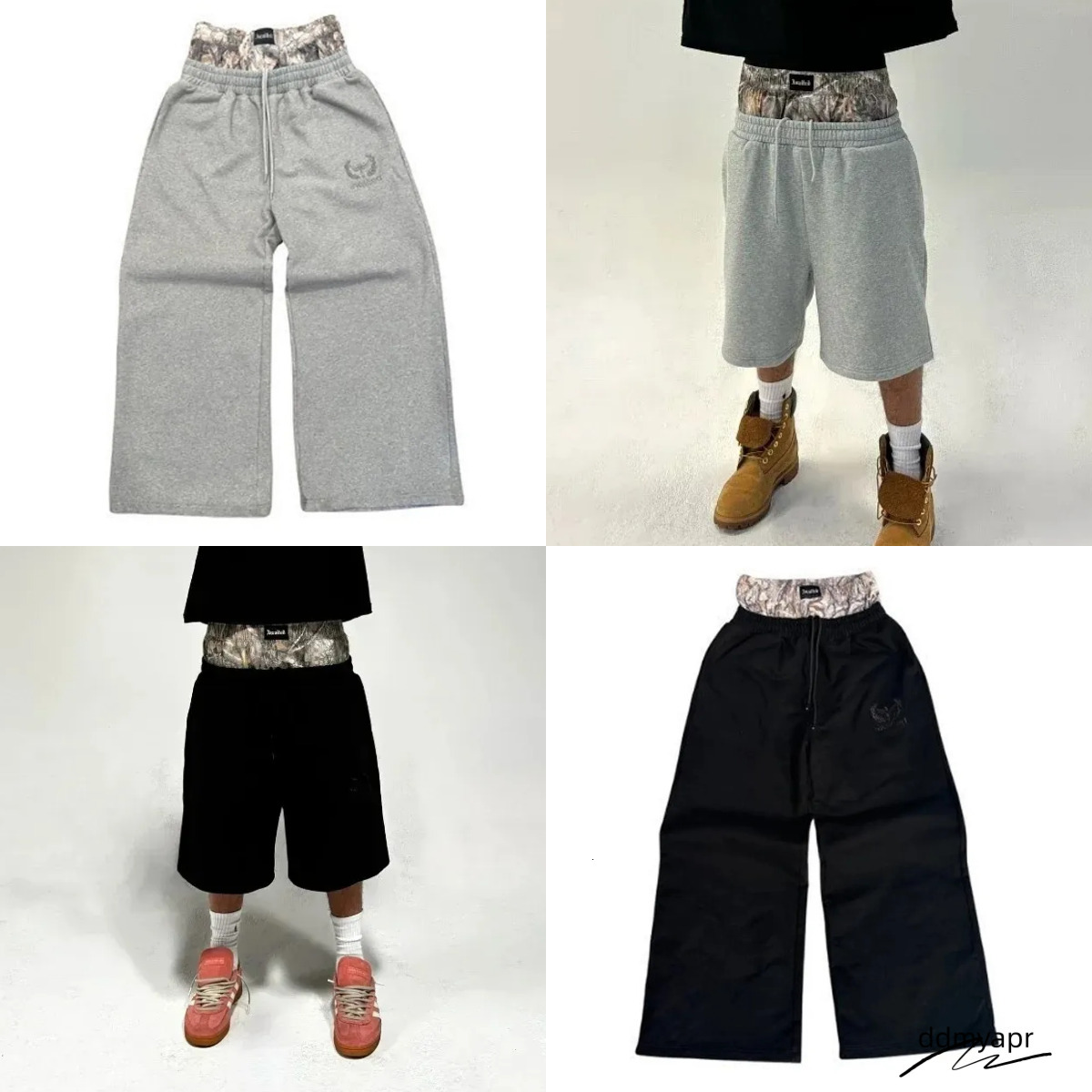 Men's Pants Double Cuffs Baggy Joggers Black Oversized Drawstring Flannel Lined Elastic Waistband Casual Streetwear Workout Daily Petite Y2k ddmy