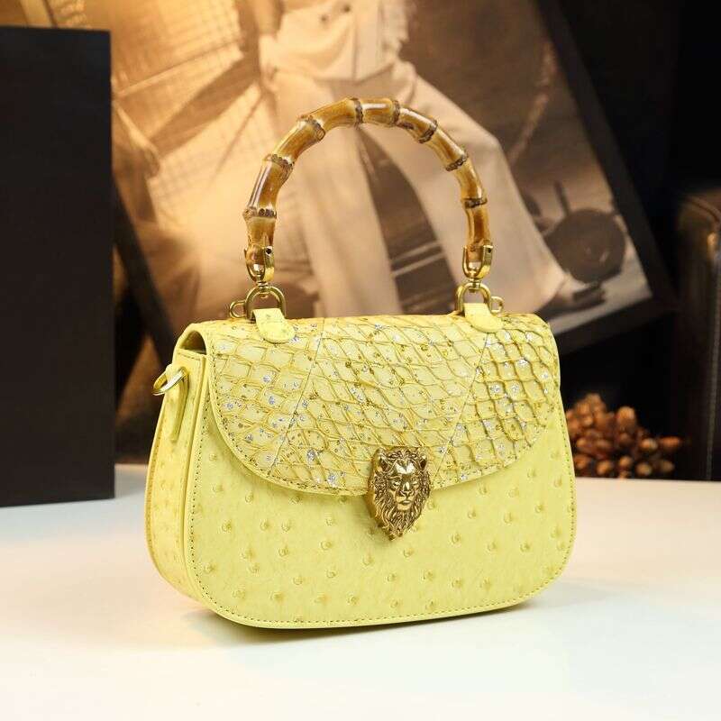 Genuine Leather Women's Shoulder Bamboo Knot Bag Spring New Ostrich Pattern Saddle Fashion High-end Light Luxury Handbag