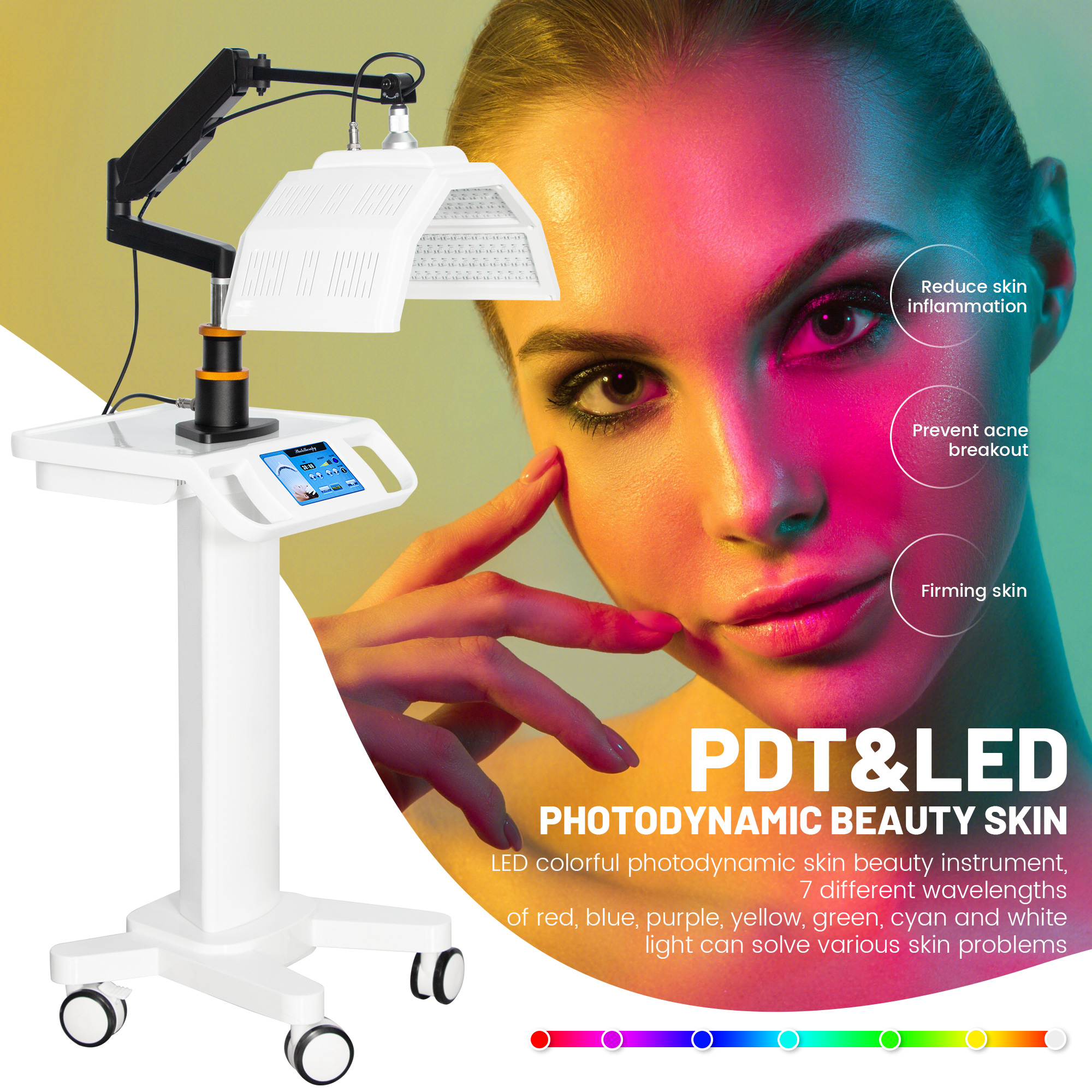 Professional Standing Multidunction Facial Machine Photo Therapy Skin Rejuvenation Full Body Pdt 7 Color Led Light Therapy Machine