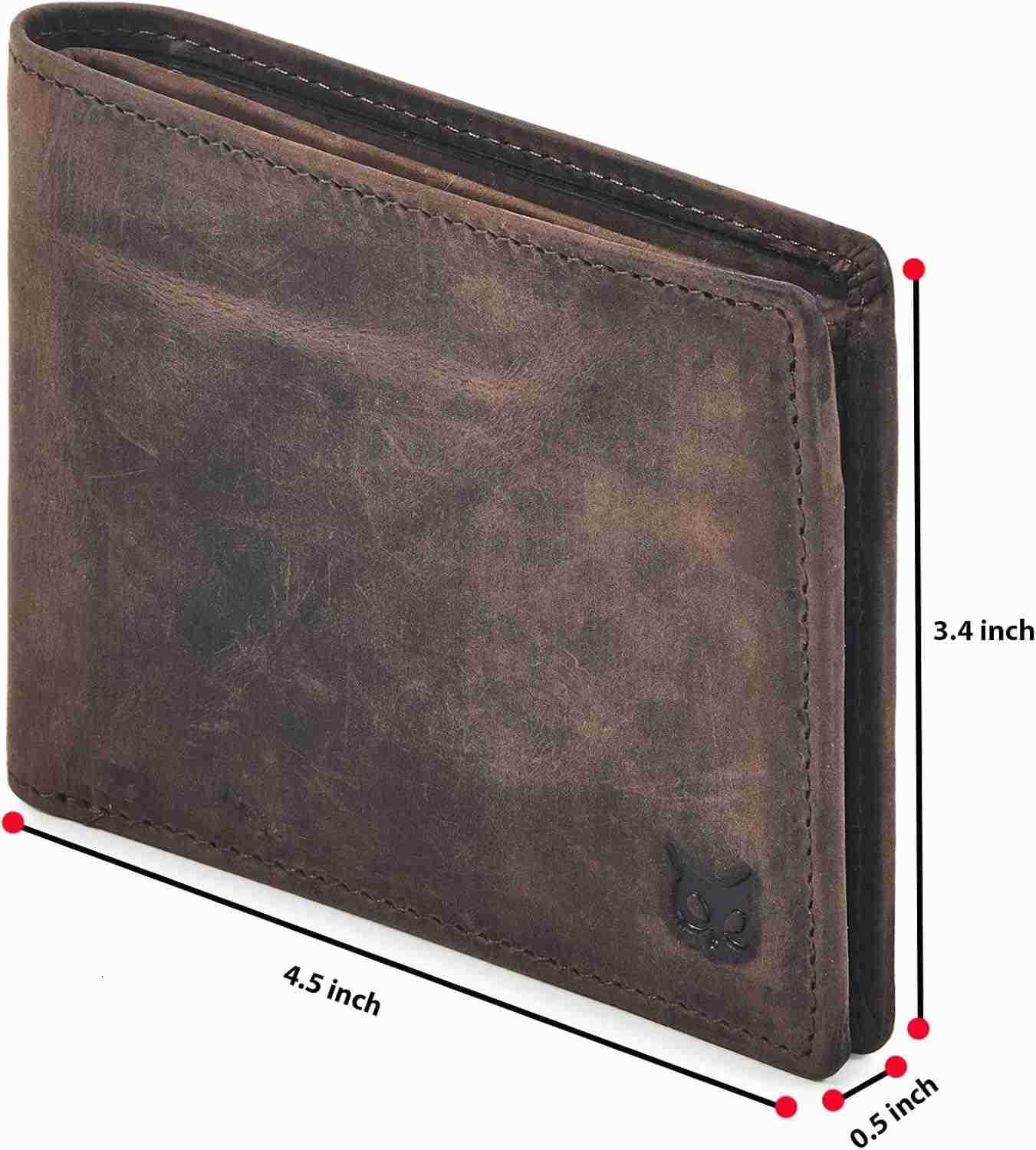 Leather Mens Bifold Wallet RFID Blocking Slim Minimalist Front Pocket Thin Stylish with ID Window in Gift Box Nappa BlackZ250911