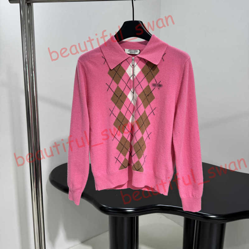 Designer Women's Sweaters High Version 25 Autumn and Winter New Wool Polo Knitted shirts Top cashmere Diamond Pattern Knitted Design shirt women top