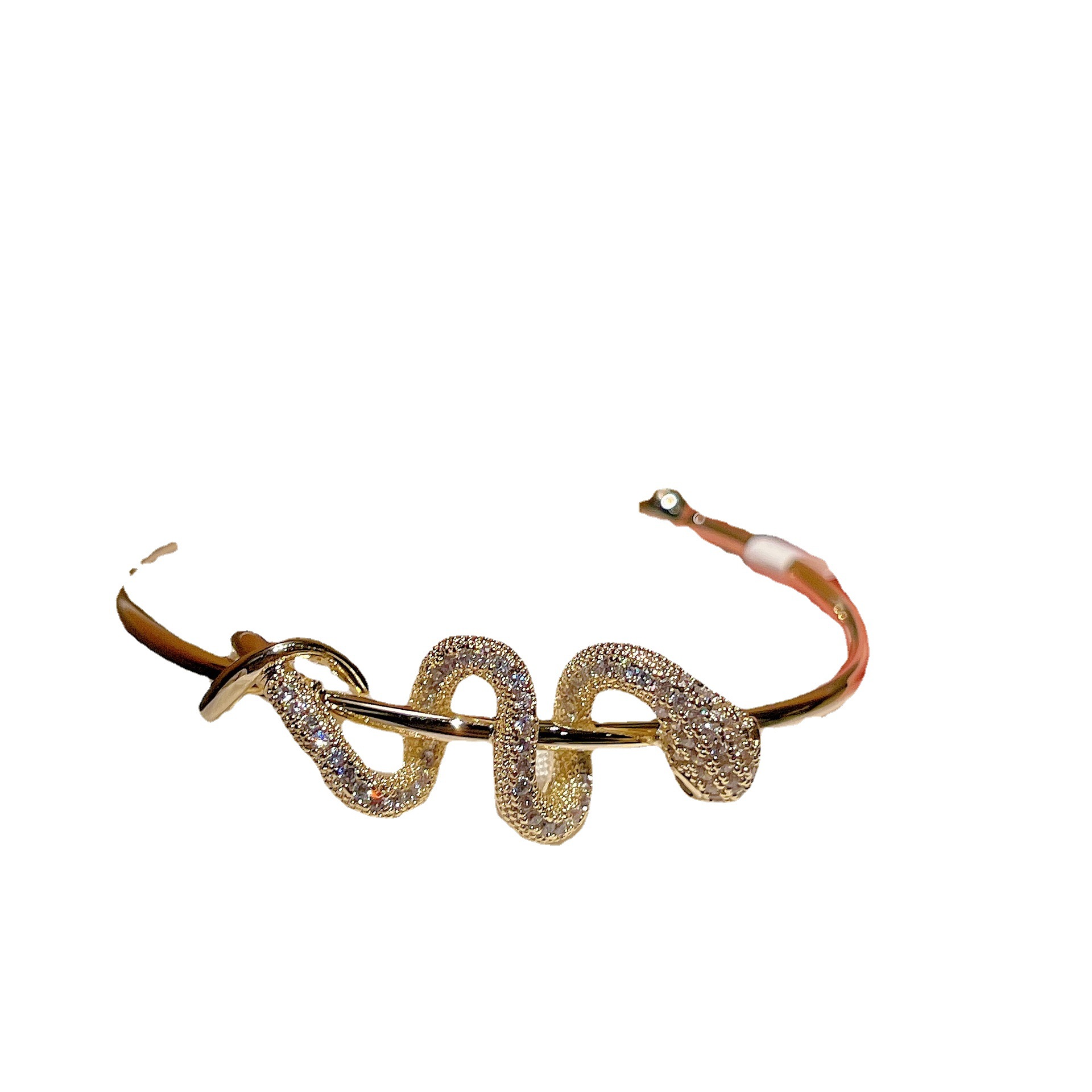 Jewellery Gold Toned Open Cuff Snake Bangle with Crystal Encrusted Detail for Bold Daily Wear and Statement Occasions Gift Textured Glamorous Fashion 