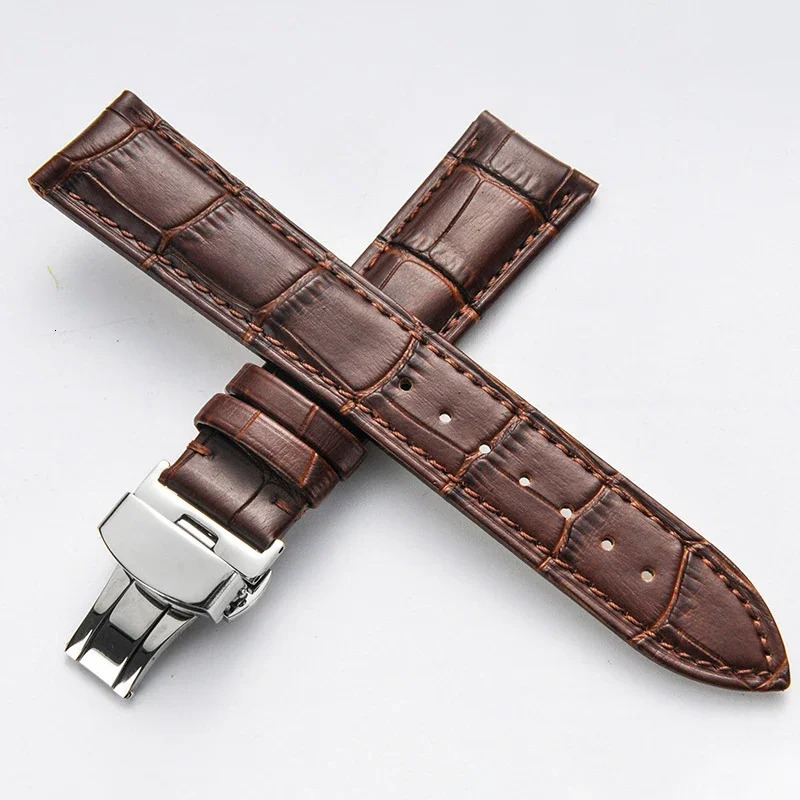 Watch Band with Wooden Box Butterfly Clasp Watchband Replacement Genuine Leather Strap 18mm 20mm 22mm Bracelet Watch Accessories 250902