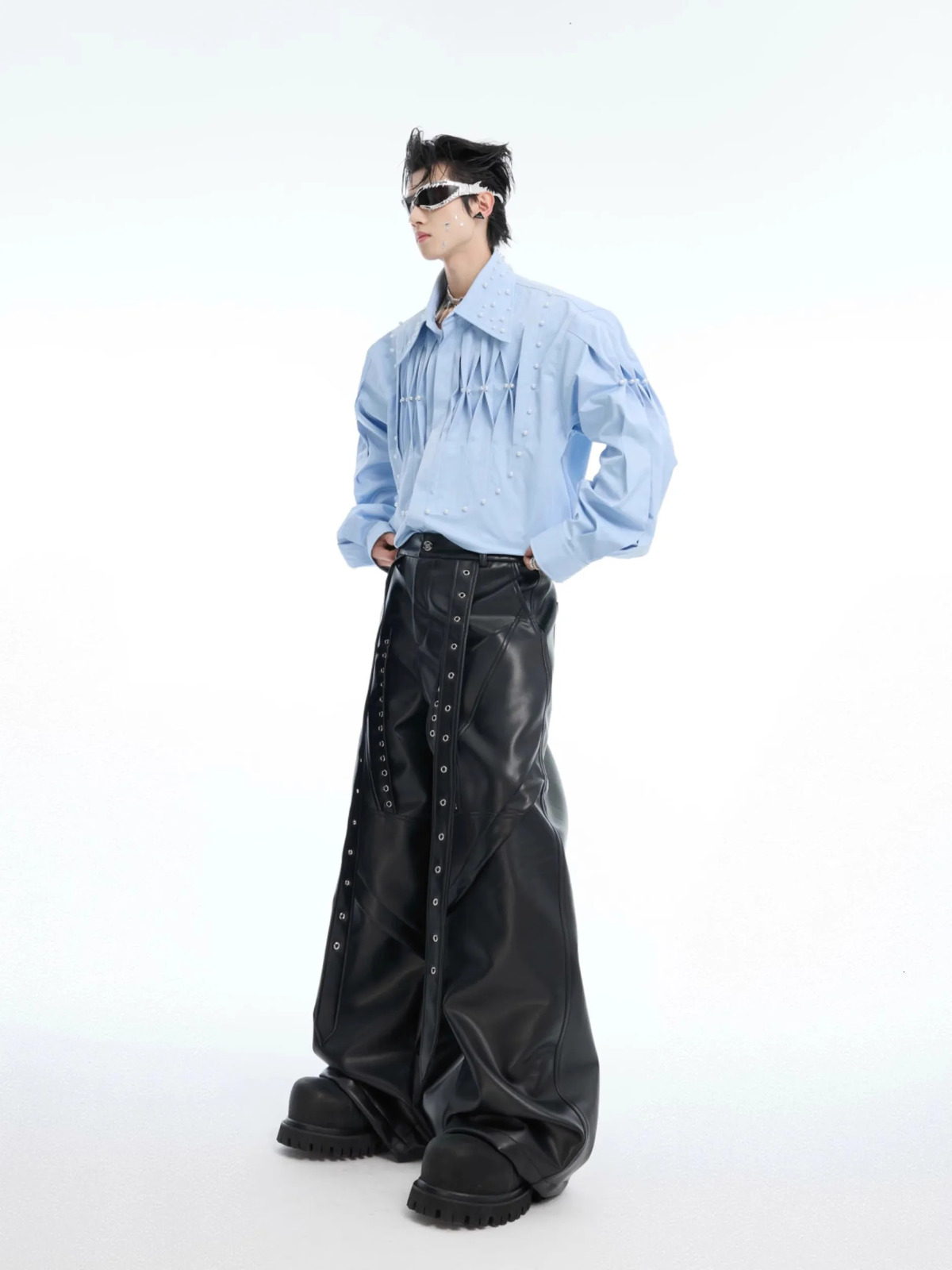 Mauroicardi Spring Autumn Cool Long Baggy Black Soft Pu Leather Wide Leg Pants Men High Waist Mens Clothes Streetwear 250901