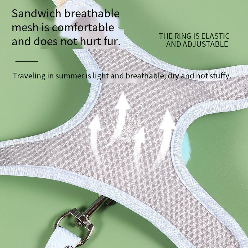 Labubu Designer Dog Harness Leash Set, Step-in Soft Mesh Puppy Cats Harnesses Vest with Cute Doll Decorations Breathable Harness