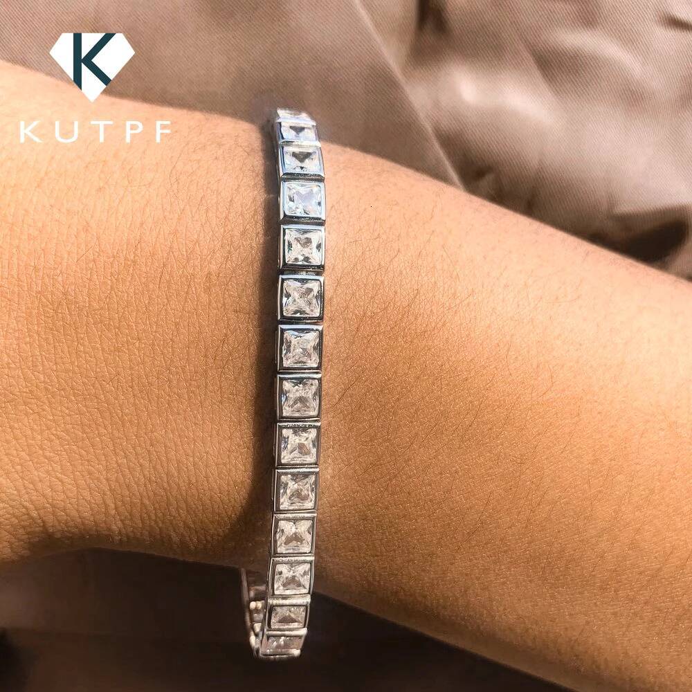 34mm Princess Cut Moissanite Tennis Bracelets for Women Men 925 Silver Square Diamond Bezel Set Unisex Bracelet with GRA