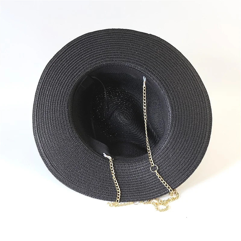 Fashionable Metal RB Letter Straw Hats for Women Men Summer Outdoor Holidays Beach Sun Hat Straw Hats for Women Fashion Panama 250902