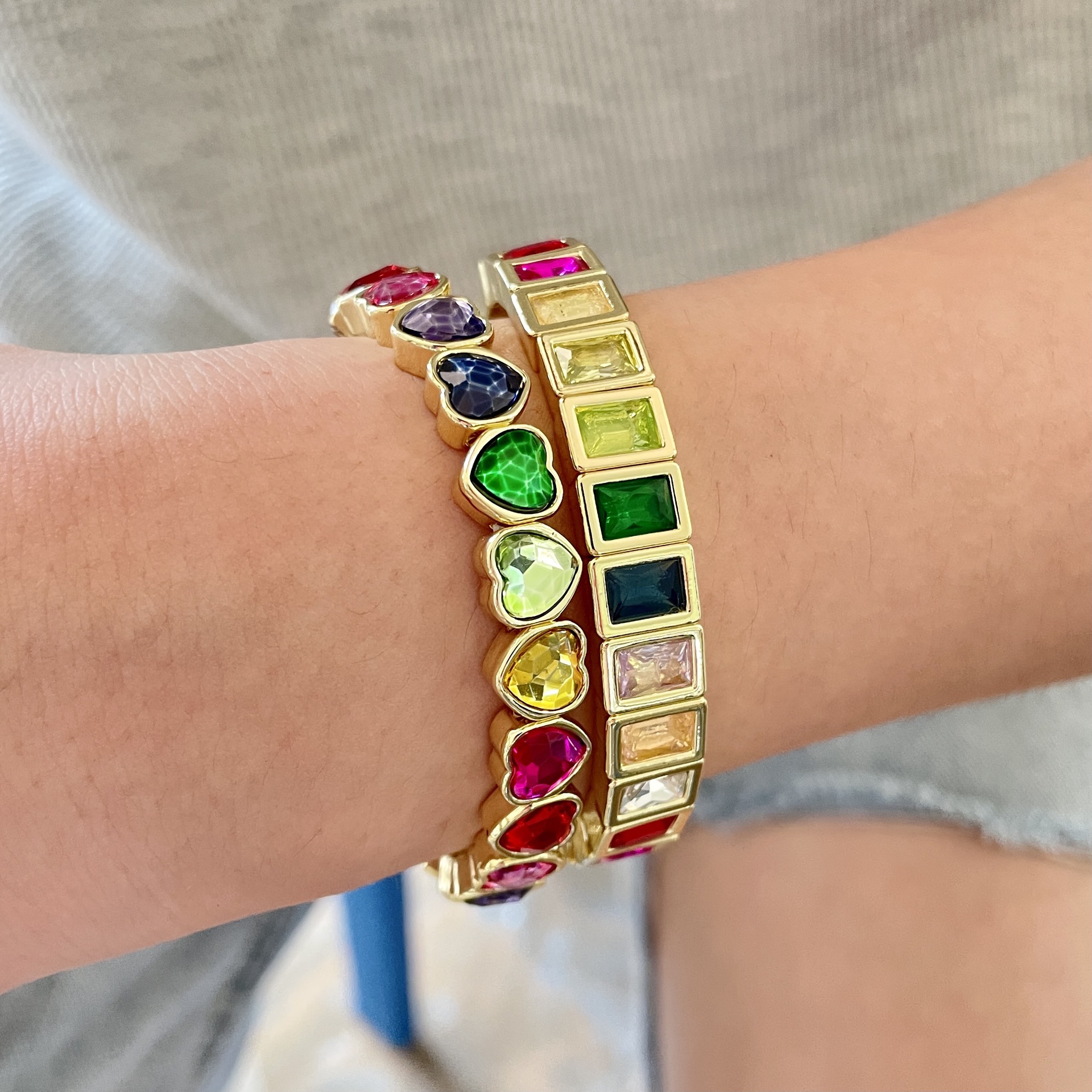 Luxury Brand Designer Jewelry European And American Colorful Fashion Geometric Square Heart Bracelet Elastic Women's Bracelet