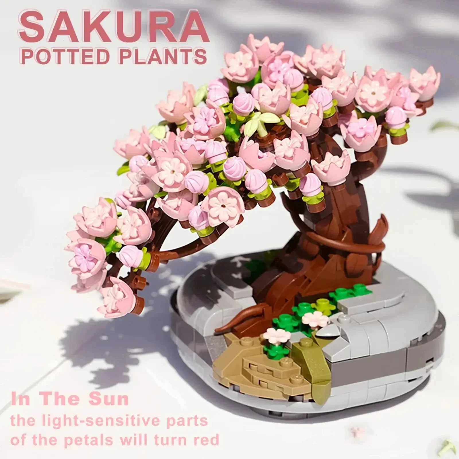 Mini Plant Bonsai Building Block Flower Plant Cherry Blossom Tree Potted Bouquet Model Bricks Home Decoration Toy For Kids Gifts G250902