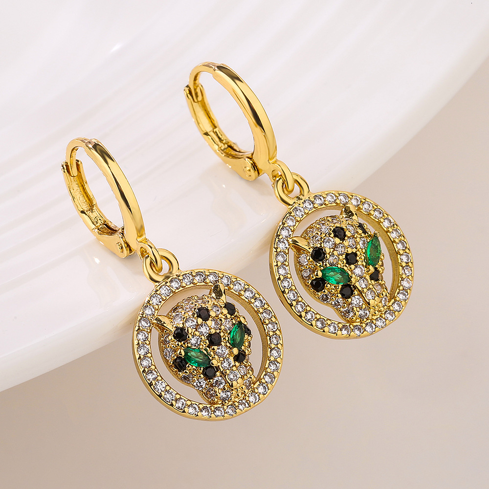 Luxury Brand Designer Jewelry Aogu European And American Trendy Fashion Exquisite Leopard Earrings For Women Copper Gold Plated Zirconia Personality E