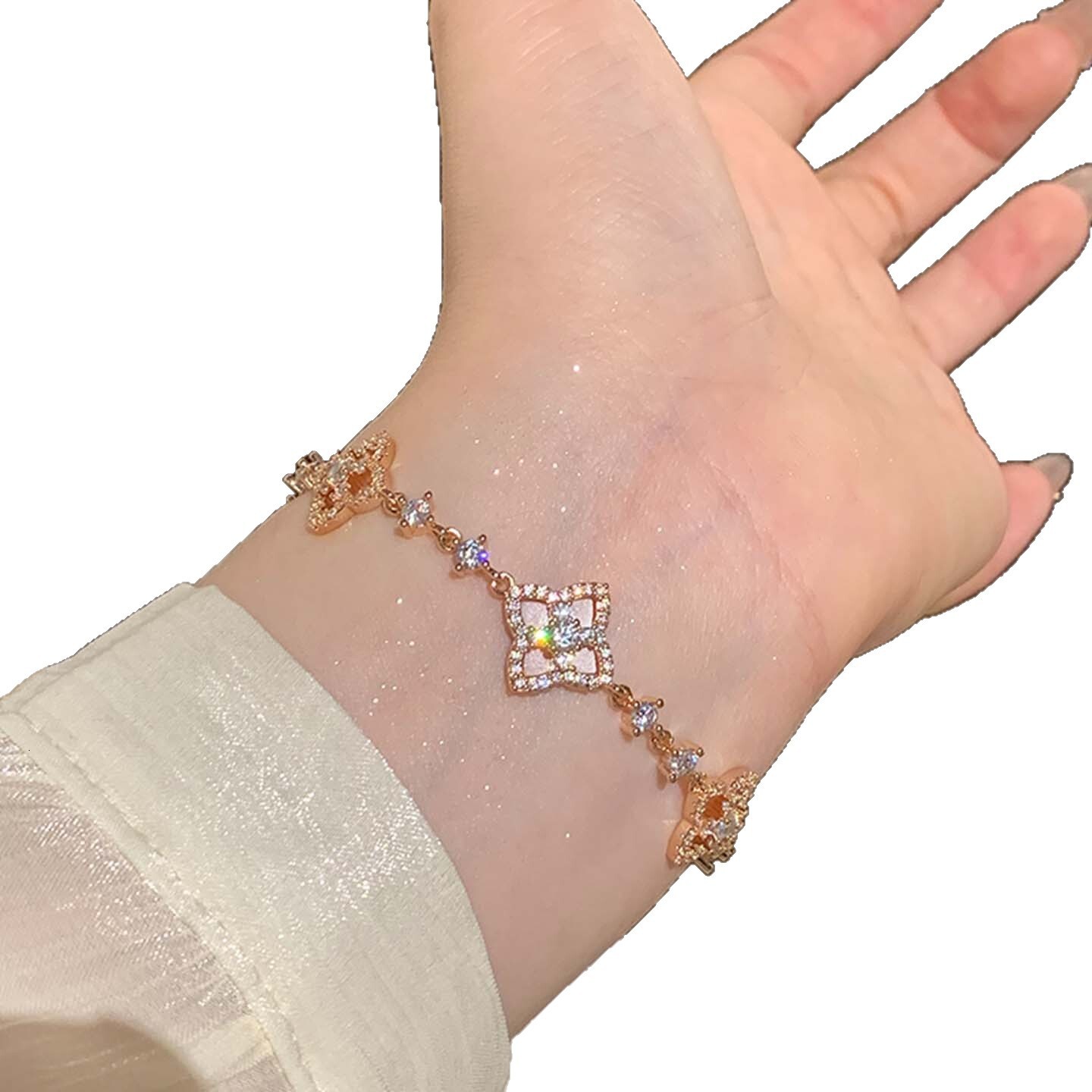 Zircon Hollow Mother-of-Pearl Flower Pull Fashionable Elegant Personality Bracelet Versatile Niche High-End Sense Jewelry for Women - view 6