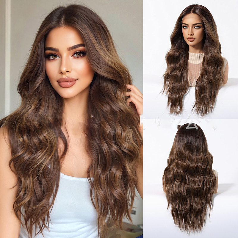 13*6 imported Silk Lace Wigs For Women With Random Parting Dark Brown Long Curly Hair Manufacturers in Stock J56