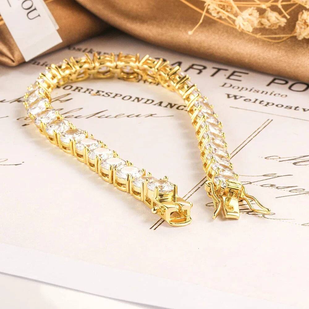345mm Classic Mossanite Diamond Tennis Bracelets 925 Sterling Silver Plated 18K Yellow Gold Bracelet for Women Men Jewelry