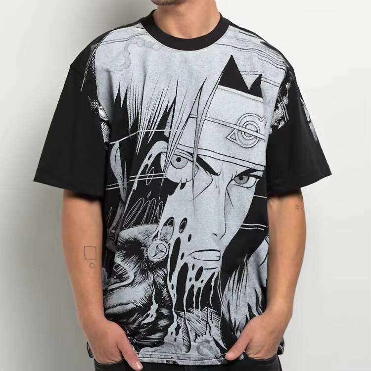 Men's Loose Fit Graphic T-Shirt 100% Cotton Heavyweight 260g Drop Shoulder Oversized Mock Collar Hip Hop Formal