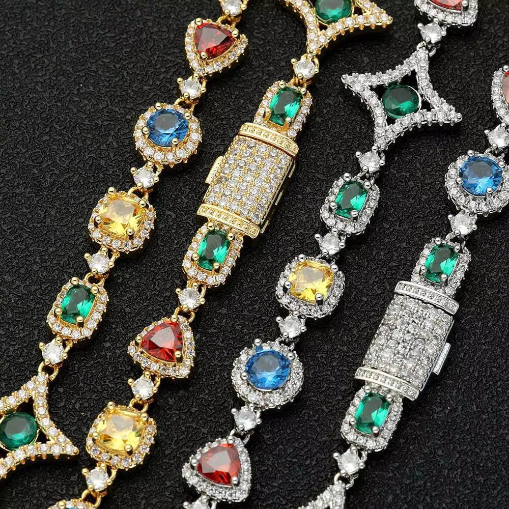 NUOYA Geometric Link Necklace New Collection Colorful Moissanite Stones Colored Gemstone Motif Chain Hip Hop Jewelry