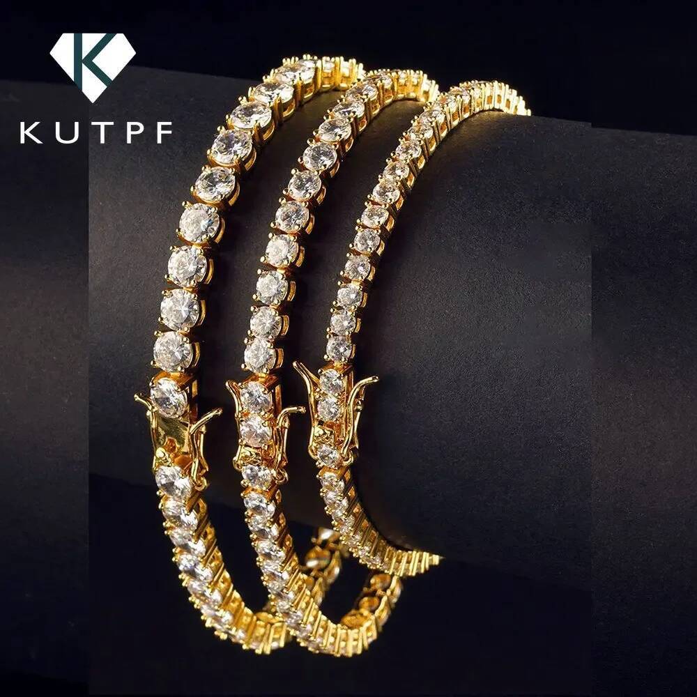345mm Classic Mossanite Diamond Tennis Bracelets 925 Sterling Silver Plated 18K Yellow Gold Bracelet for Women Men Jewelry