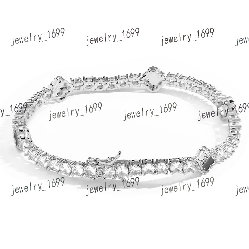 New Arrival Hiphop Style 4mm Gold Plated Black Clover Tennis Chain Bracelet with Diamond Fashion Jewelry Gift for Women