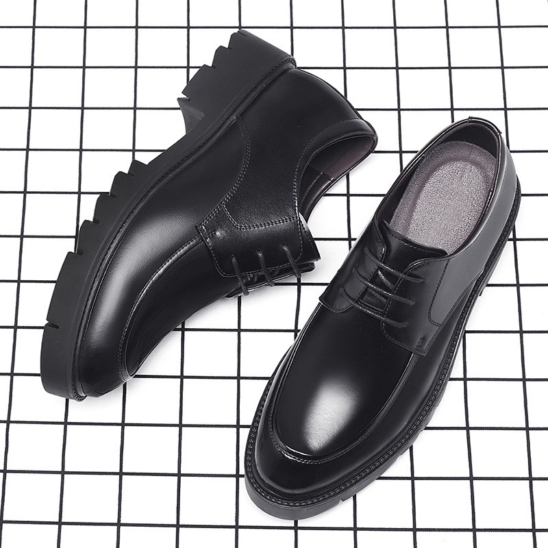 Men's high-heel leather shoes with 10cm height increase Men's hollowed-out business formal dress shoes with large toe. Gentleman's brea