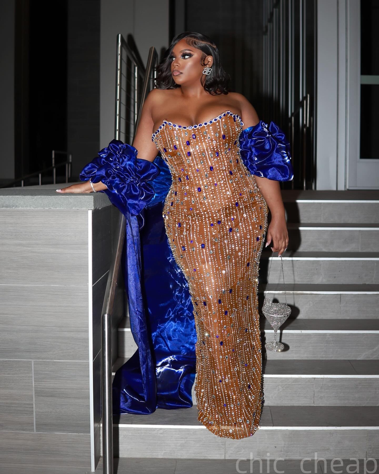 Aso Ebi Royal Blue Mermaid Prom Dresses 2025 Illusion Crystals Satin Evening Formal Party Second Birthday Engagement Gowns Plus Size Dress For Special