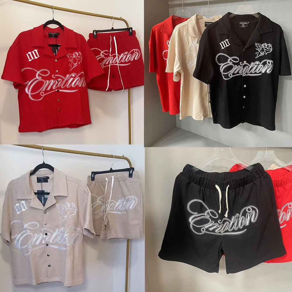 Summer Outfit Fashion Casual Short Sleeve 2 Piece Set Men Clothes Y2K Tracksuits MIXED EMOTION Polo T Shirt for 250902