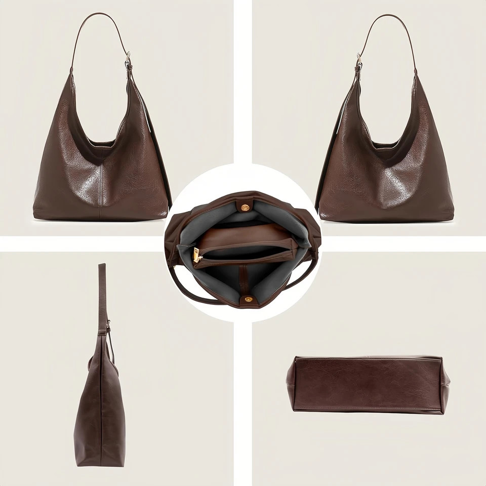 Womens Large Vintage Tote Solid texture leather effect texture versatile tote bag for commuting to university officetan250902