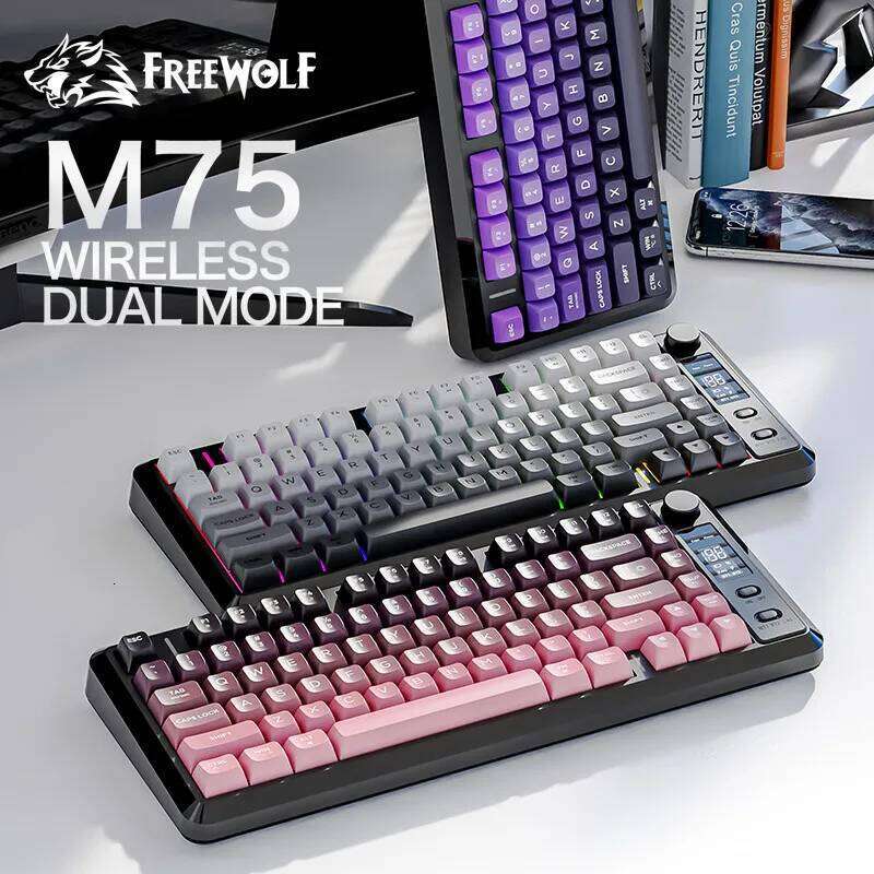 FREE WOLF M Key Compact Wireless Gaming Keyboard Dual Mode Bluetooth G RGB Backlit OLED Display Large Battery