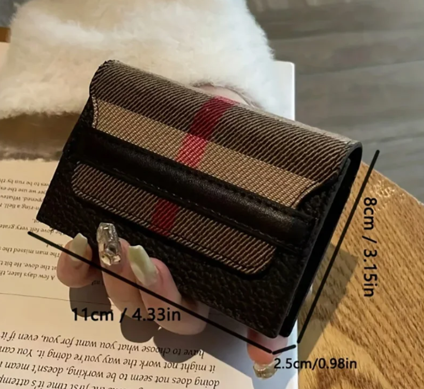 2025 new retro style wallet with double zippers, spacious keys, coin designer trendy wallet, beige, red checkered design, polyester lining