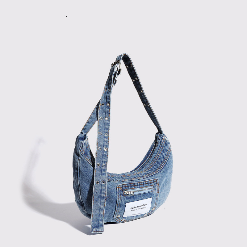 autumn new women s underarm atmosphere bag niche design retro washed denim bag fashionable light luxury designer shoulder bag