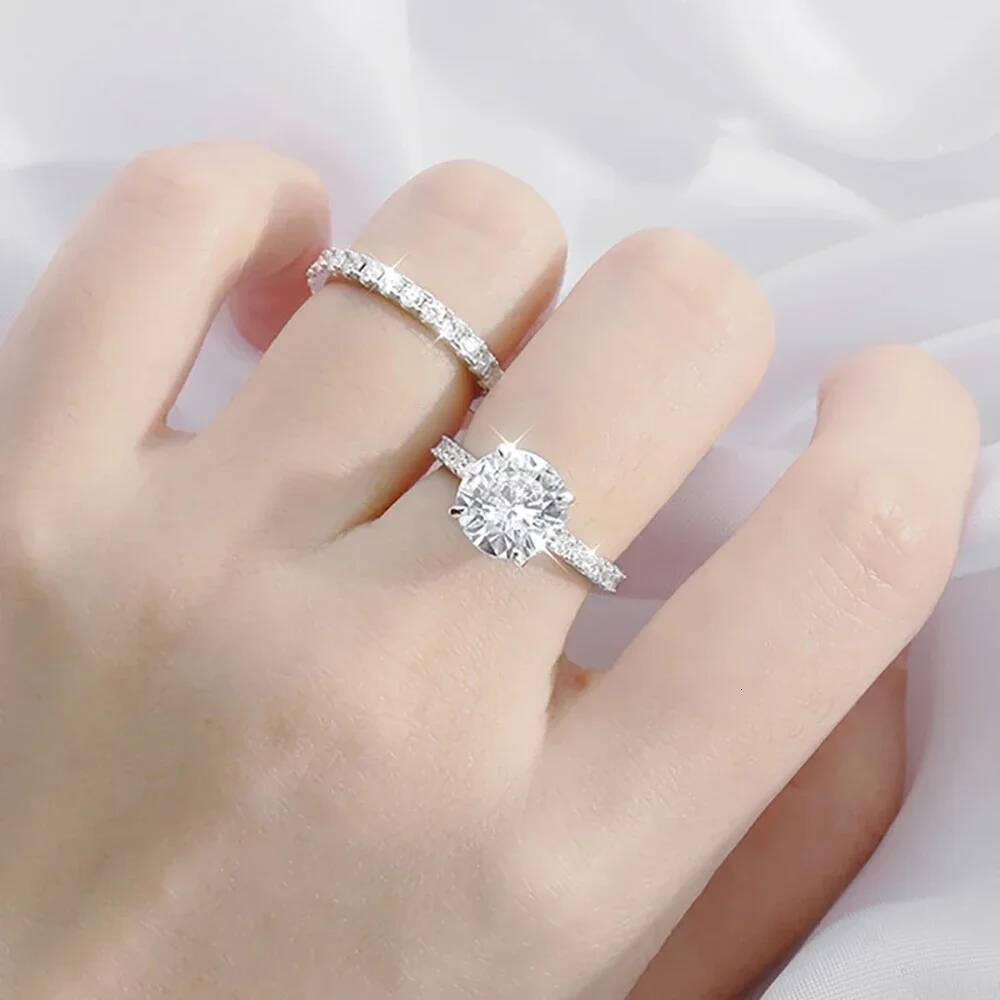 Full Moissanite Bridal Rings Set with Gra Certificate D Color Diamond Engagement Ring 925 Sterling Silver Wedding Band for Women