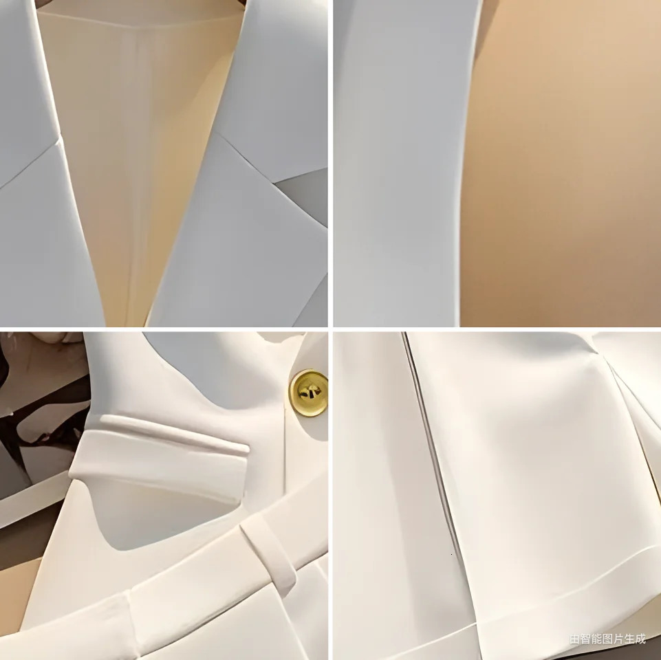 Elegant Office Lady Sleeveless Blazer and Shorts Set with Gold Button White Two Piece Suit Women Summer Business Casual Outfit 250901