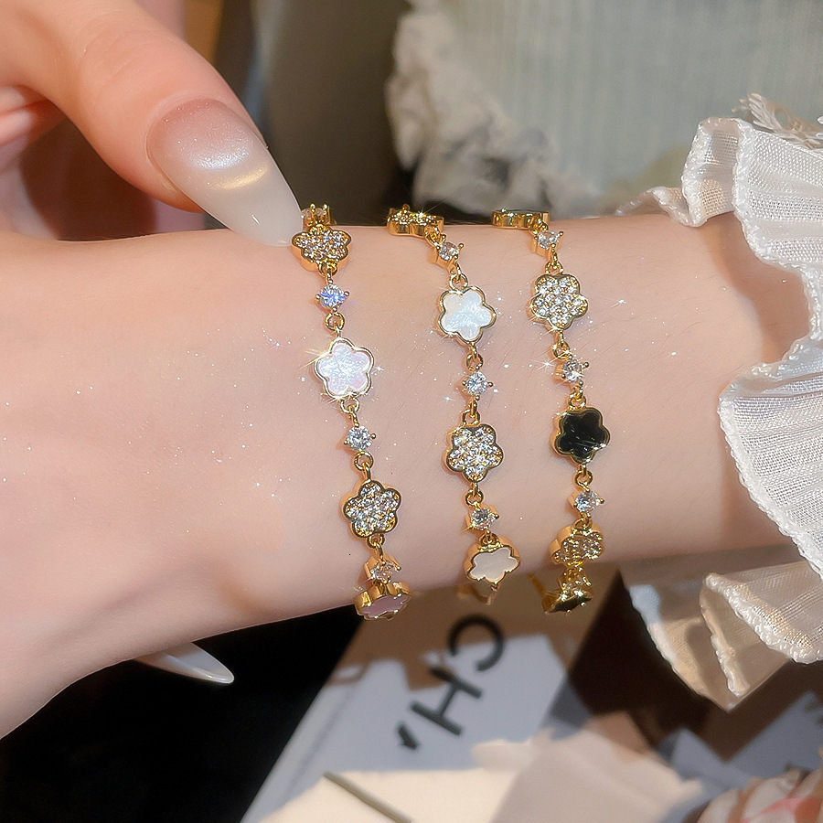 Acetate Zircon Flower Pendant Korean Style Niche Sweet Bracelet Versatile Fashion High-end Feel Jewelry