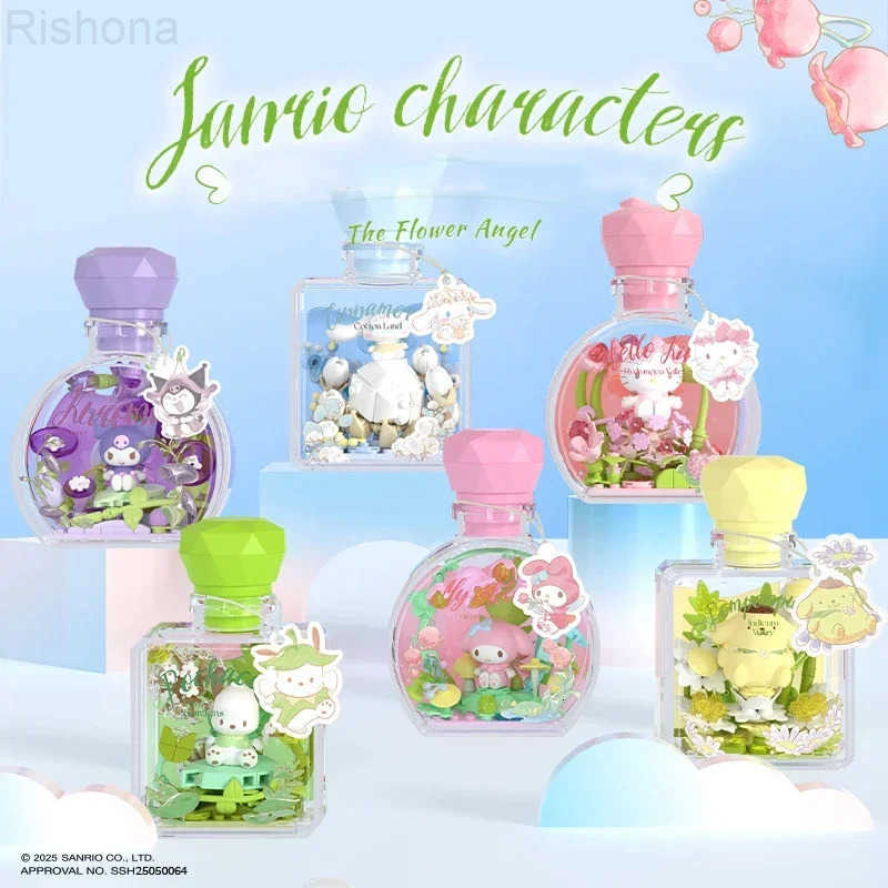 Sanrio Hello Kitty Kuromi Pochacco Perfume Bottle Blind Box Anime Model Peripherals Bricks with Light Ornaments Kids DIY Toy Gift H251104