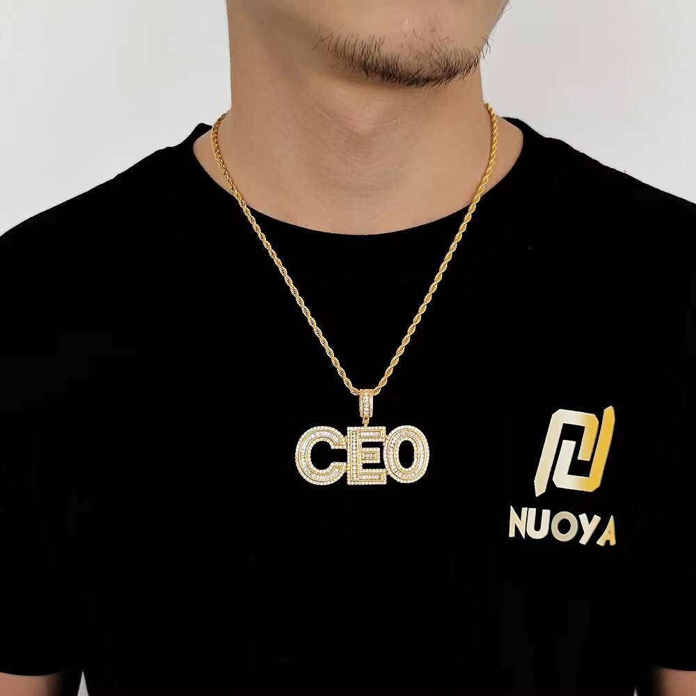 NUOYA Personalized Name Pendant Iced Out Baguette Moissanite Initial Letter Hip Hop Charm Pendant Jewelry Gift for Rappers Customizable